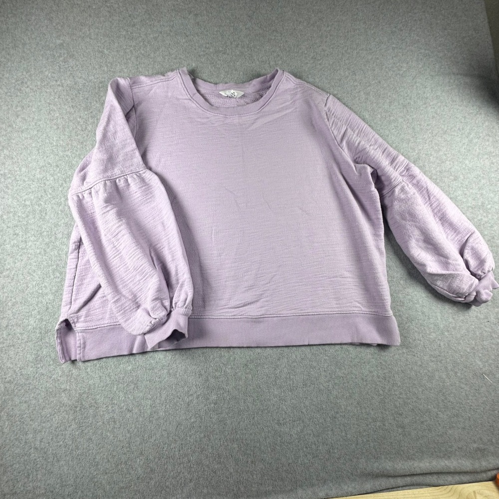 Time and Tru Womens XL Purple Cotton Puff Sleeve Crewneck Sweatshirt Pullover